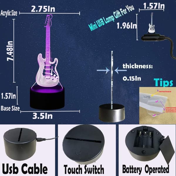 Basgitarr Present Gitarr 3D Nattlampa Musik Elgitarr Modell