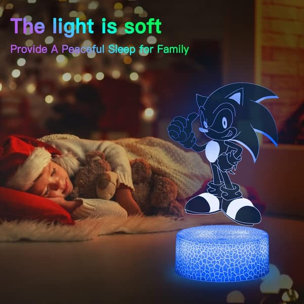 Sonic The Hedgehog 3D Illusion Lamp, 5 mönster och 16 färger