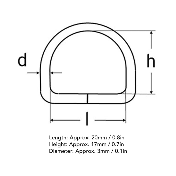 10 st 316 rostfritt stål D-ringar 3 mm sömlösa svetsade halvringsringar surfbräda kajaktillbehör 25x22x3MM