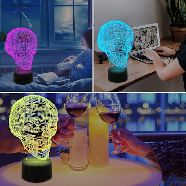 Skalle 3D-lampa optisk illusion nattlampa, dödsmodell Holi
