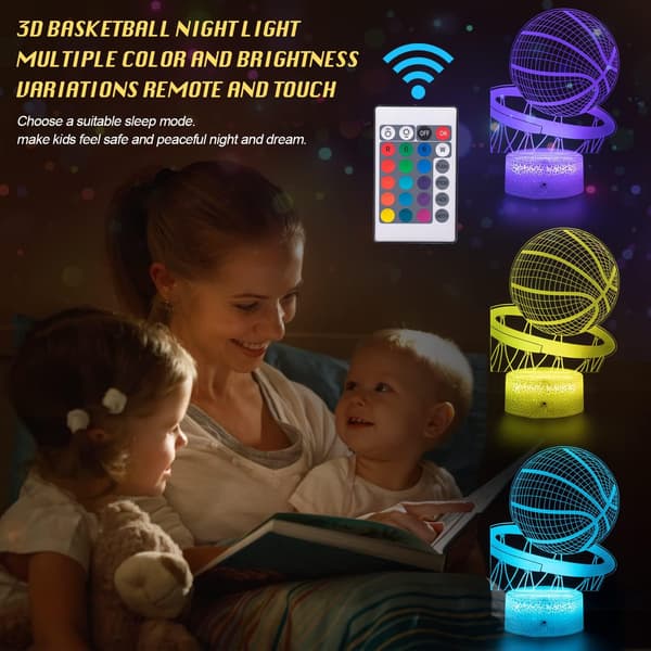 Basketball Nattlys, 3D Illusjon LED Lampe, 16 Farger Dimmbar