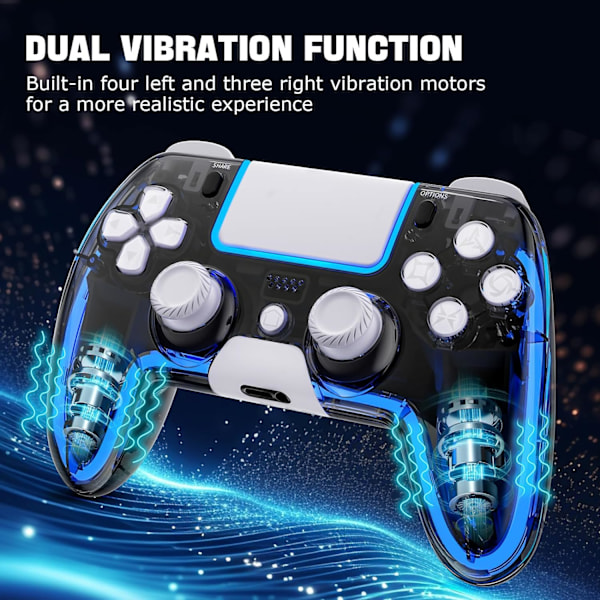 Trådløs PS4-controller med Hall 3D-joysticks/RGB LED-lys/programmeringfunktion, PS4-controller fjernbetjening joystick gamepad, spilcontroller til PS4/Slim/P White