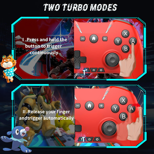 Bluetooth-kontroller for Switch/PC/Steam/Apple Arcade MFi-spill osv., Switch Pro-kontroller trådløs med justerbar dobbeltbevegelse, Turbo, makroer, 6-akser Red