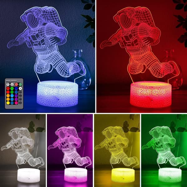 Spaceman 3D nattlys, astronaut rakett LED illusjonslampe
