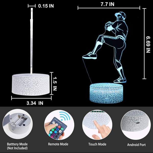 TriPro Baseballspelare 3D Illusion LED-skrivbordslampa Dekor Natt