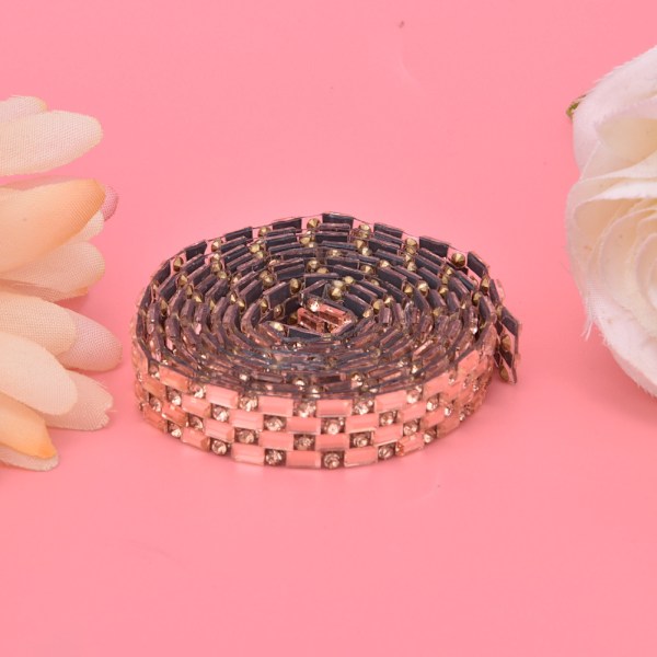 100cm Strass-Kette Heißfix Kristallglas Kette DIY Kleidung Gürtel DekorationChampagner 1cm 4 Reihen