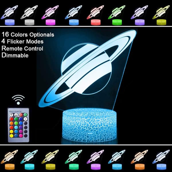 3D Planet Saturn Natlamper Stjerne Optisk Illusion Lamper Re