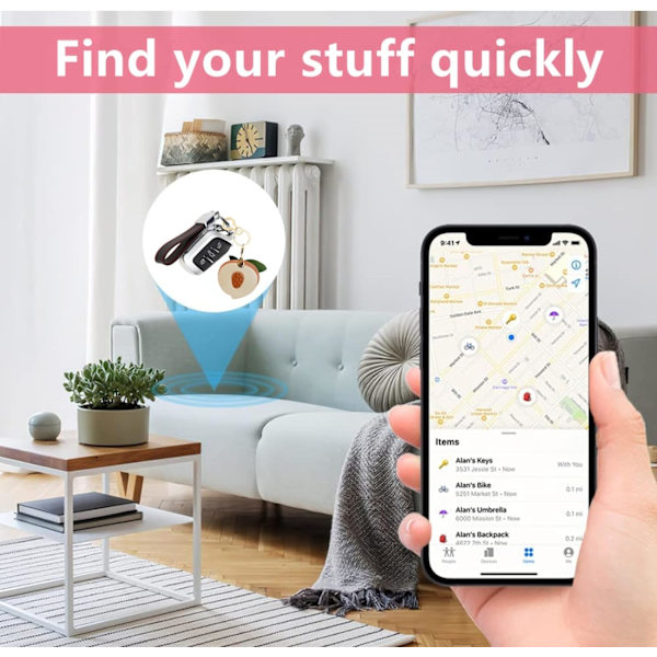 Læder nøgleringholder etui kompatibel med Apple AirTag, sød beskyttende Air Tag cover med nøglering, anti-scratch finder GPS tracker etui til Peach b