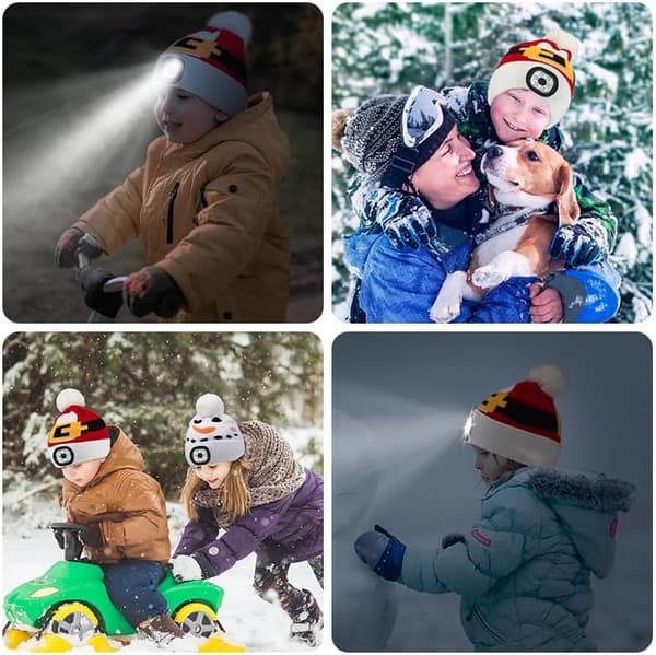 Børne Beanie Hat; Lysende Hat; LED Lys Hat; Strikket Hat; Varmt Hat Brown