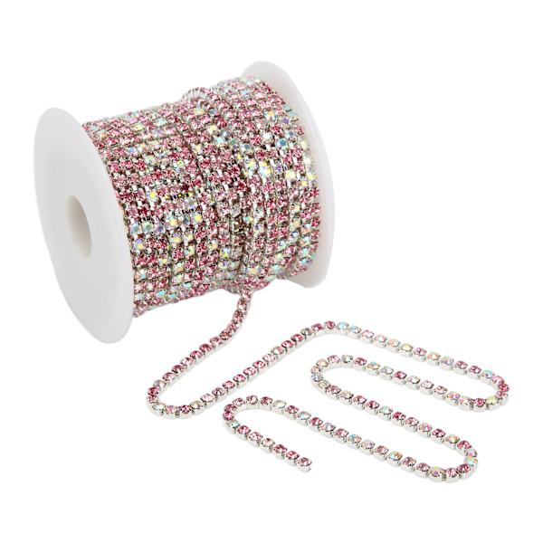 Rhinestone Trim Färgglad Glittrande 10 Meter Rhinestone Trim för Hushåll DIY Hantverk Kläder Dekoration PresentSilver Bakgrund Rosa Färg 3mm