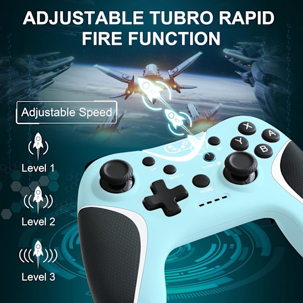 Trådløs Switch Pro-kontroller, Nintendo Switch-kontroller med programmerbar/vibrasjon/turbo-kompatibilitet med Nintendo Switch/Lite/OLED/Windows PC,S blue