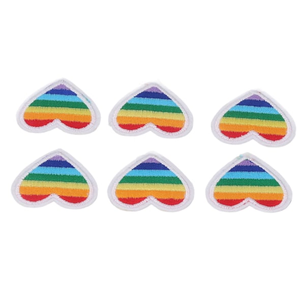 6 stk. Regnbuehjerte-patches DIY Regnbuehjerte-form Patches Dekoration til syning Broderi Tøjreparation Hvid kant