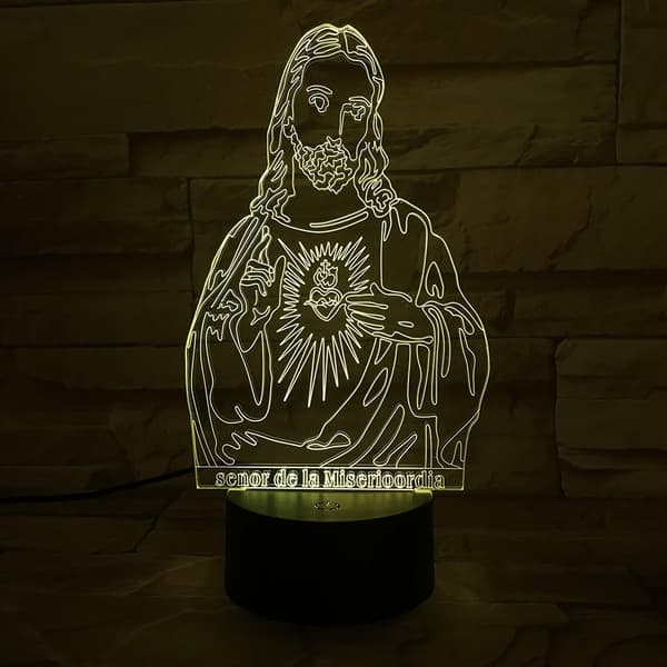 3D Illusjon Jesus Nattlampe, 7 Farger Gradvis Chandin