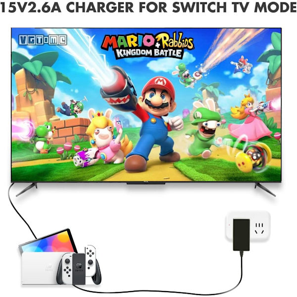 Oplader til Nintendo Switch og Switch Lite og Switch OLED, understøtter Nintendo Switch TV Dock-tilstand AC-strømadapter, Type C-opladerkabel til S