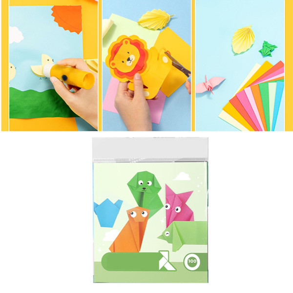 100 ark Origami-papper Flerfärgat DIY Roligt Cartoon Djur Färgglatt Papper för Förskola Hem