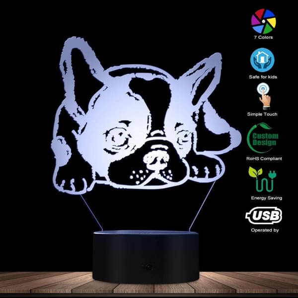 3D Illusjon Nattlys Fransk Bulldog LED Illusjon Nattlys