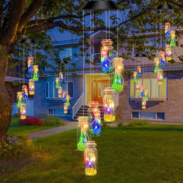 Aurinkokäyttöinen tuulikellovalo - Värikäs toivomuspullo Aurinkokäyttöiset tuulikellot Ulkokoristevalot IP:llä