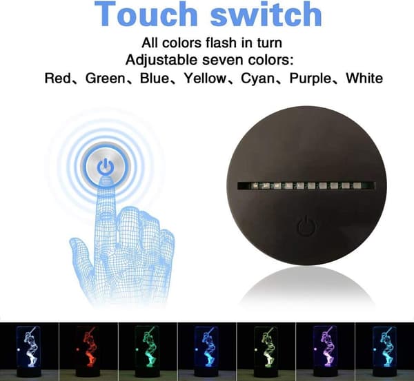3D Illusion LED Natlampe, 7 Farver Gradvis Skiftende Touch