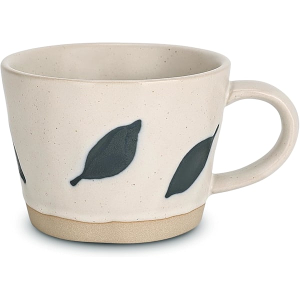 Bladkrus, 330 ml Keramisk Kaffekop til Te Latte Cappuccino, Sød Unik Stentøjs Tekop med Håndtag Blue Leaf