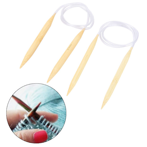 2 st set cirkulära stickor i bambu för tröjor och mattor