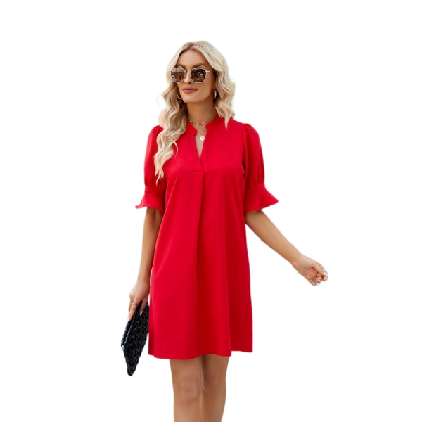 Kortærmet midikjole Casual Loose Shift-kjole (rød XXL)