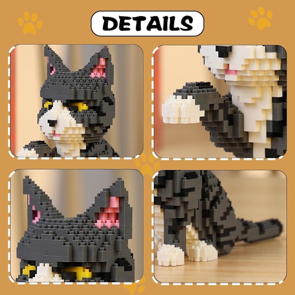 Katt Mini Byggklossar Söta Djurset för Godispåsar, 1300 st Mikro Mini Byggleksak DIY 3D Tegelstenar Kit för Vuxna Barn, Jul Födelsedagspresent