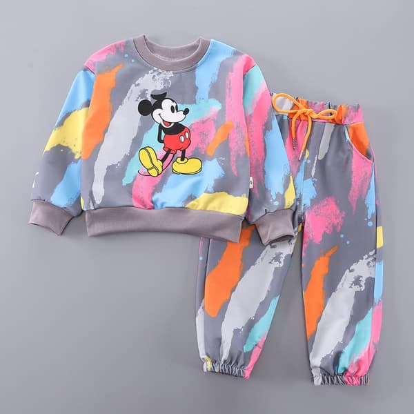 2024 Nye Mickey farvede toppe og bukser søde Sweatshirt Sæt til børn 80cm