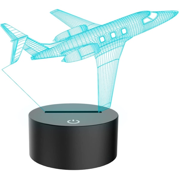 Jetflygplan USB-skrivbordslampa 3D-lampa LED 7 färger som ändras 3D nattlampa med tryckknapp Baby sovrums bordslampa