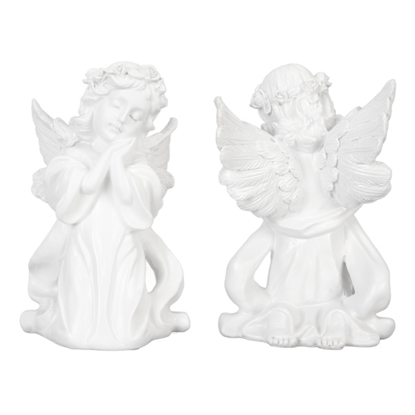 Harpiks Bedende Engel Figur Hvid Bøn Pige Vinkel Ornament Hold Kind Vinger Cherubs Skulptur til Bogreol Soveværelse Bryllupsdag Jubilæum