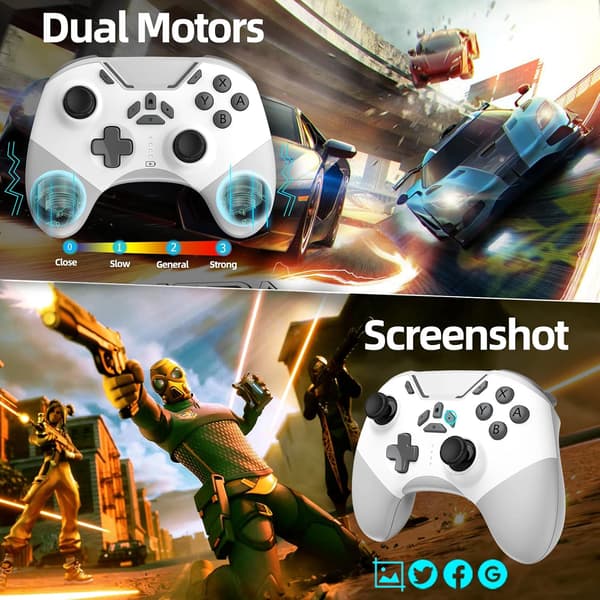 Bluetooth-controller til Switch/PC/iPhone/Android/Apple Arcade MFi-spil/TV/Steam, Pro trådløs spilcontroller fjernbetjening gamepad med telefonklip med L White