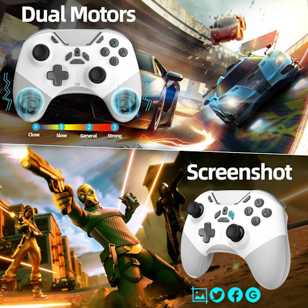 Bluetooth-kontroller för Switch/PC/iPhone/Android/Apple Arcade MFi-spel/TV/Steam, Pro trådlös spelkontroll fjärrkontroll Gamepad med telefonklämma med L White