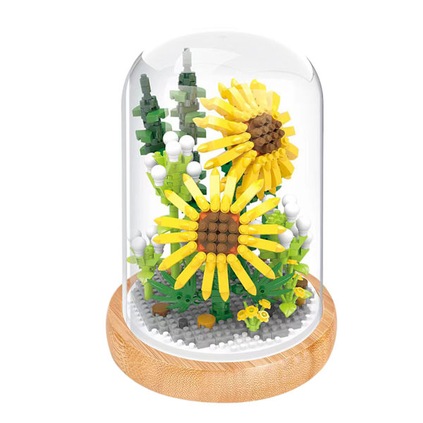 Växtbyggstenar Miniatyr DIY Byggstenar Bukett Krukväxter Prydnader Dekoration Leksaker med Skyddande Överdrag Sunflower