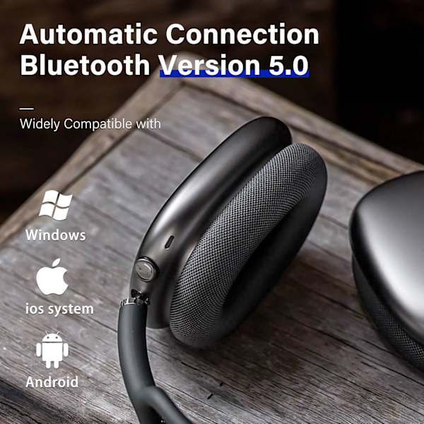 Trådløse hodetelefoner Over-Ear Bluetooth Justerbare hodetelefoner 42 timer lyttetid Volumkontroll, Passer til Gaming/Løping/Sportshodetelefoner f Space Gray
