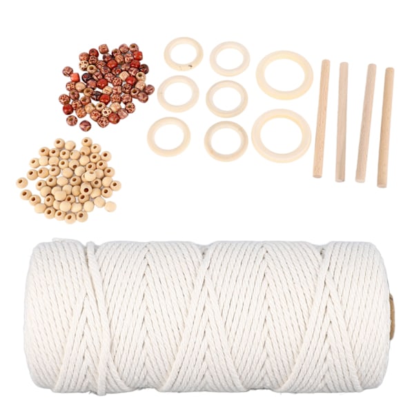 Macramé-kit för nybörjare Bomullsmacramésnöre med träpärlor Träringar Macramé-växtupphängningskit Macramé-tillbehör