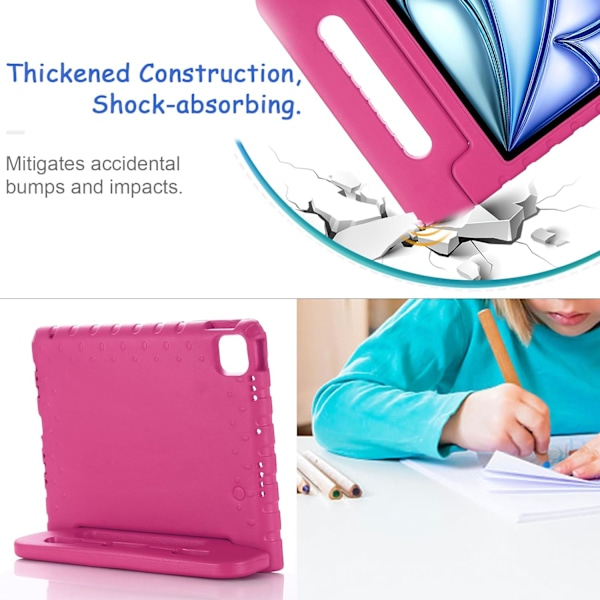 Lasten suojakotelo iPad Pro 11 2024 (M4) -mallille, iskunkestävä kotelo kynätelineellä, Techcircle-kahvateline, kevyt EVA-vaahtomuovipuskuri, suojaava Ru Rose iPad proair 11