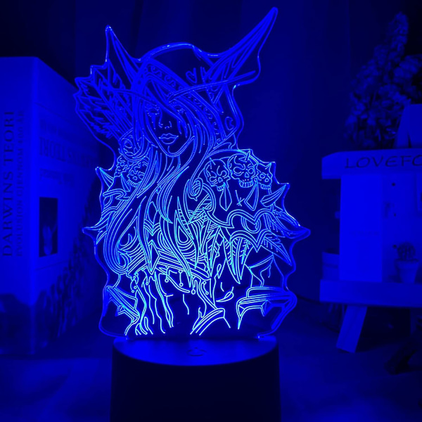 World of Warcraft Sylvanas Windrunner 3D LED-yövalo, 3D-näköharha himmennettävä Pimeyden Lady -yövalo, USB-virralla toimiva pöytälamppu lastenhuoneeseen -16