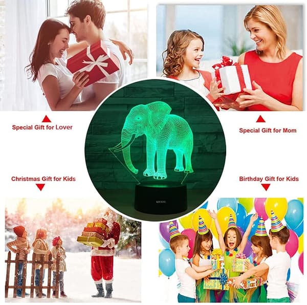 Elefant Visuel 3D Lampe Illusion 2D Natlys Julegave Valentinsdag Elskere Gave
