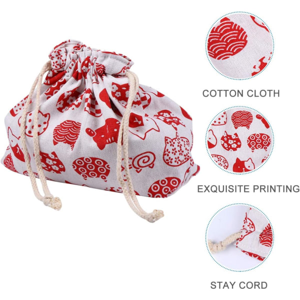 Bento Box Snøring Lunsjpose Dobbeltlags Tykk Japansk Stil Bento Tote Pouch Candy Gaveholder Pakke for Hjem Bryllup Bursdagsfest Rød Anim Red 27Ã—19cm