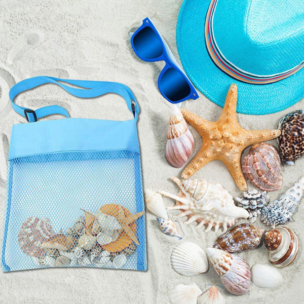 Farverige mesh-strandtasker til børn Bærbare Sand Away Beach Treasures Muslingetasker Legetøjsopbevaringstaske Mesh-strandtasker