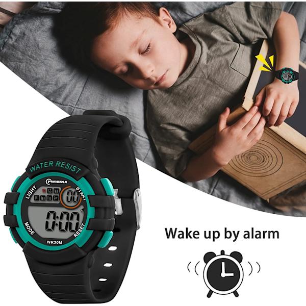 Digital Klocka för Barn Vattentät för Flickor Pojkar med Alarm Stoppur Nattlampa Kalender Armbandsur Utomhus Sport Multifunktionell Armbandsur (svart skal