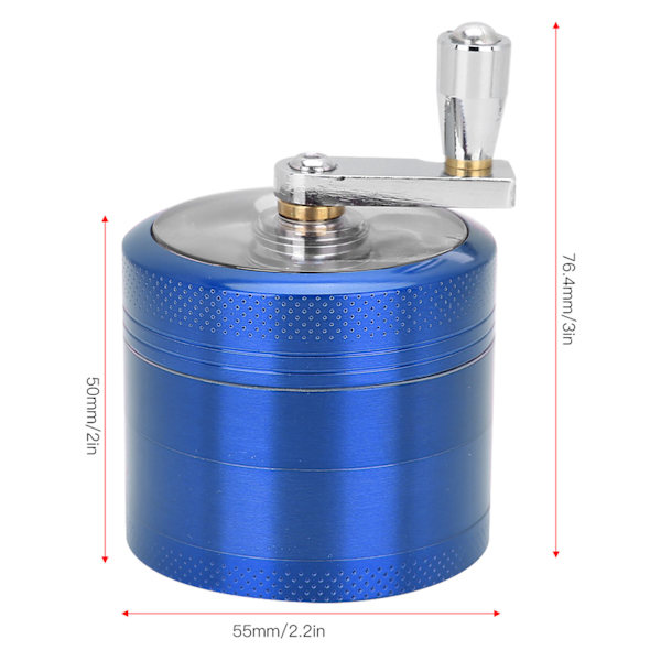 4-lags ryger grinder hånd-rystet zinklegering slibeværktøj 55mm med magnetisk låg Blue