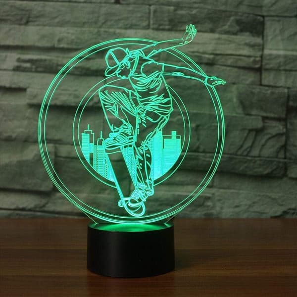 3D Illusjon Nattlys LED Skateboard Gutt Bordlampe Nattbord