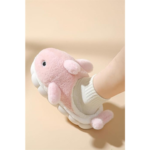 Plush Hemtofflor för Män och Kvinnor, Cartoon Haj Djur Bomulls-tofflor, Vinter Inomhus Varma Tofflor, Mjuka och Bekväma Tjocksulor Pink 36-37