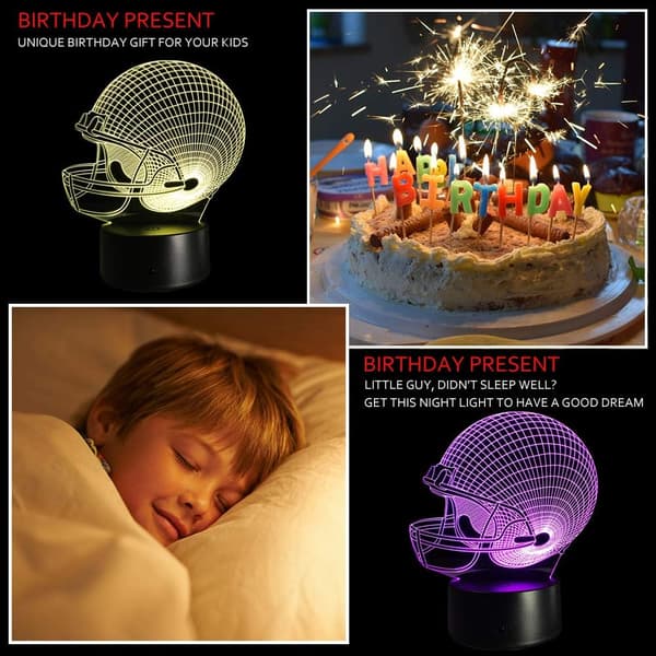 Fodboldhjelm 3D Lampe Optisk Illusion Lys, Ticent 7 Farver