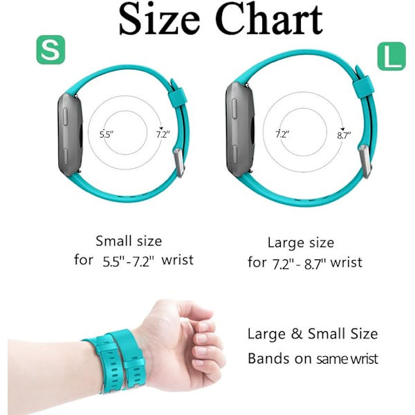 Älykellon ranneke sopii Fitbit versa älykellolle, versa 2 ja versa Lite se -kelloille naisille ja miehille (Turkoosi-S)