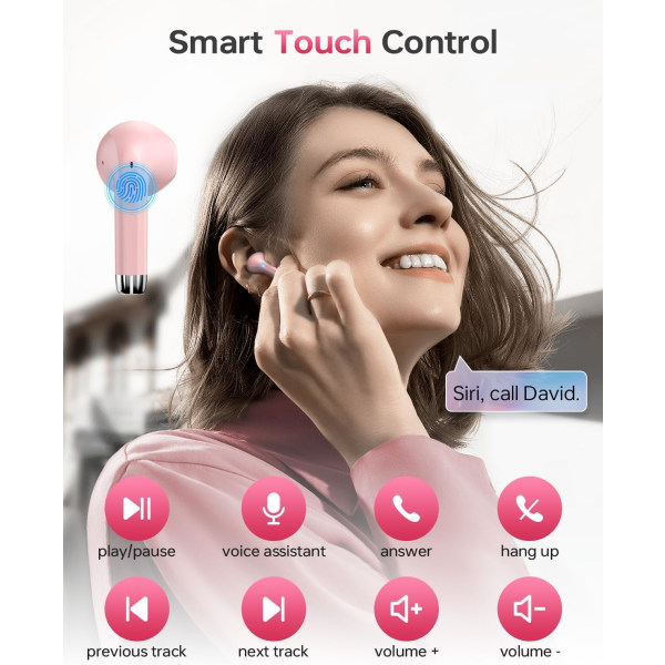 Trådlösa öronsnäckor, Bluetooth 5.3-hörlurar 40 timmars speltid med laddningsfodral, IPX5 vattentäta stereo-hörlurar med mikrofon för iOS Android C-Pink