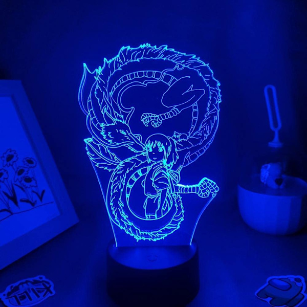 Spirited Away Vit drake ljus Anime lampa 3D för barn sovrum