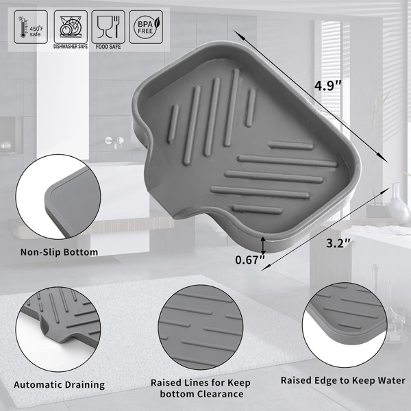Silikone sæbeskål med afløbstud 4,9\"×3,2\" Multi-anvendelig organizer til badeværelse og køkkenvask Grey