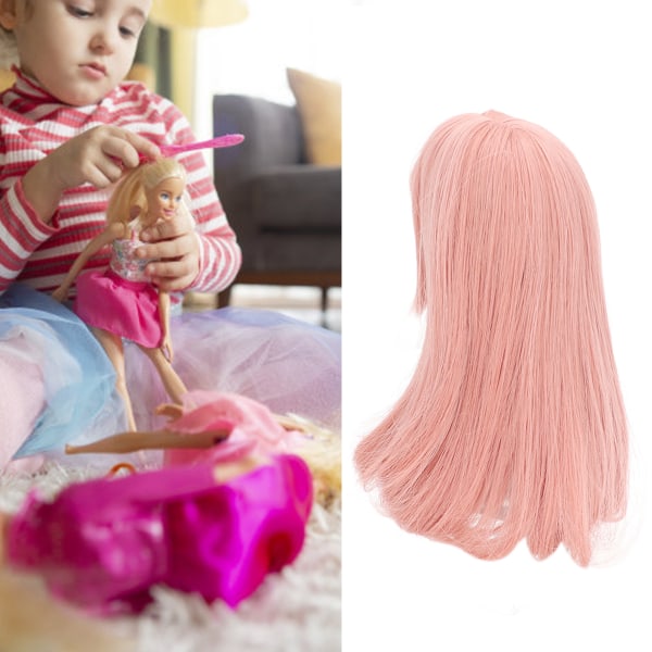 Nukkehiustenpääperuukki verkkokangas tylpät otsatukka pitkät tekohiukset DIY-simulaationukkemallinnukseen Carrot Color