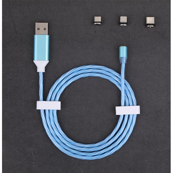 Magnetisk laddningskabel 3A 360°rotation, LED Flowing 3 i 1